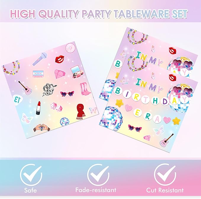 40PCS In My Birthday Era Decorations Friendship Party Tableware Includes In My Birthday Era Singer Music Disposable Dessert Plates and Paper Napkins for Girl Fans Party Supplies