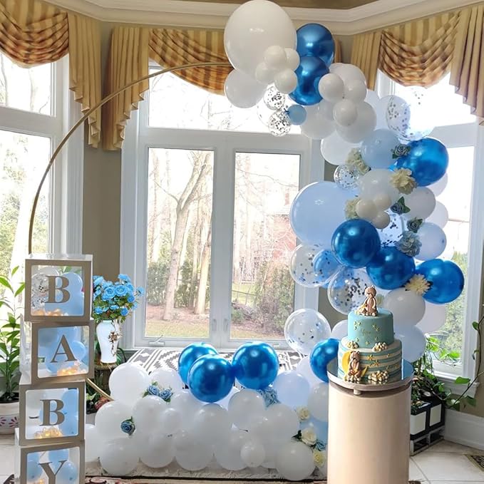 Blue White Balloons Set, 60 Pcs 12 Inch Metallic Chrome Blue Pearl Blue Balloons Light Blue Balloon for Birthday, Bridal Shower, Wedding Party Decoration