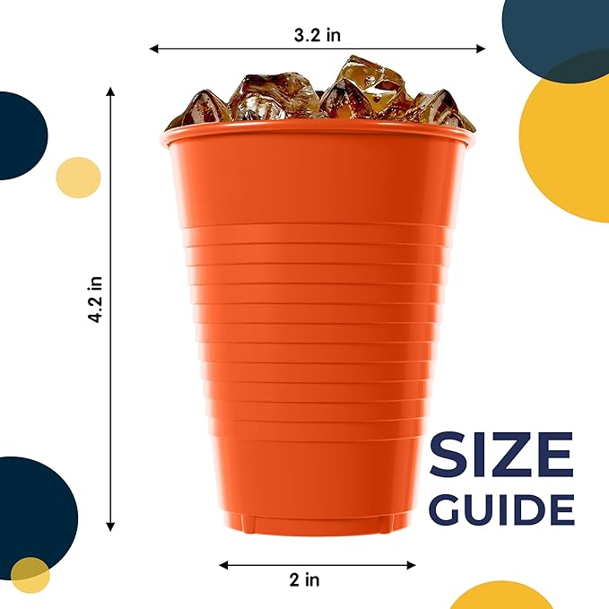 Exquisite Party Solids 12 Oz Orange Plastic Cups For Party Supplies 50 Pack | Orange Disposable Cups Plastic | Disposable Drinkware For Parties, Events & Everyday