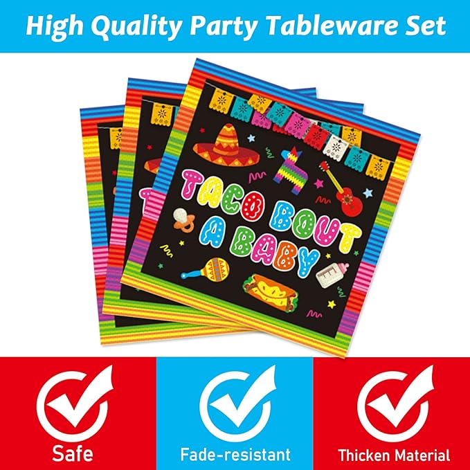 96 Pieces Taco Bout A Baby Party Plates Mexico Fiesta Theme Party Decorations Taco Llama Cactus Avocado Paper Plates and Napkins Mexican Disposable Dessert Tableware Set Mexico Supplies 24 Guests
