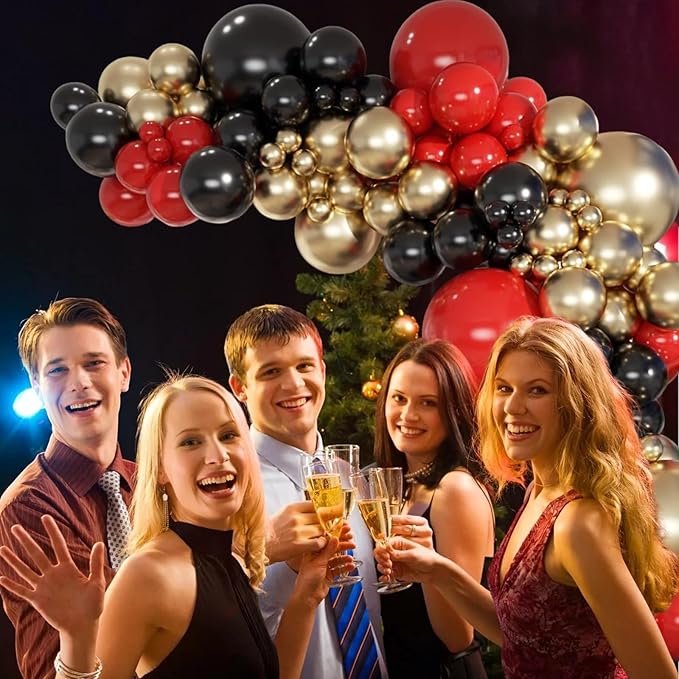 Red Black and Gold Balloons, 60Pcs 12 Inch Red and Black Gold Party Balloons Casino Theme Party Decoration for Graduation New Year Casino Movies Night Festival Birthday Party Decorations