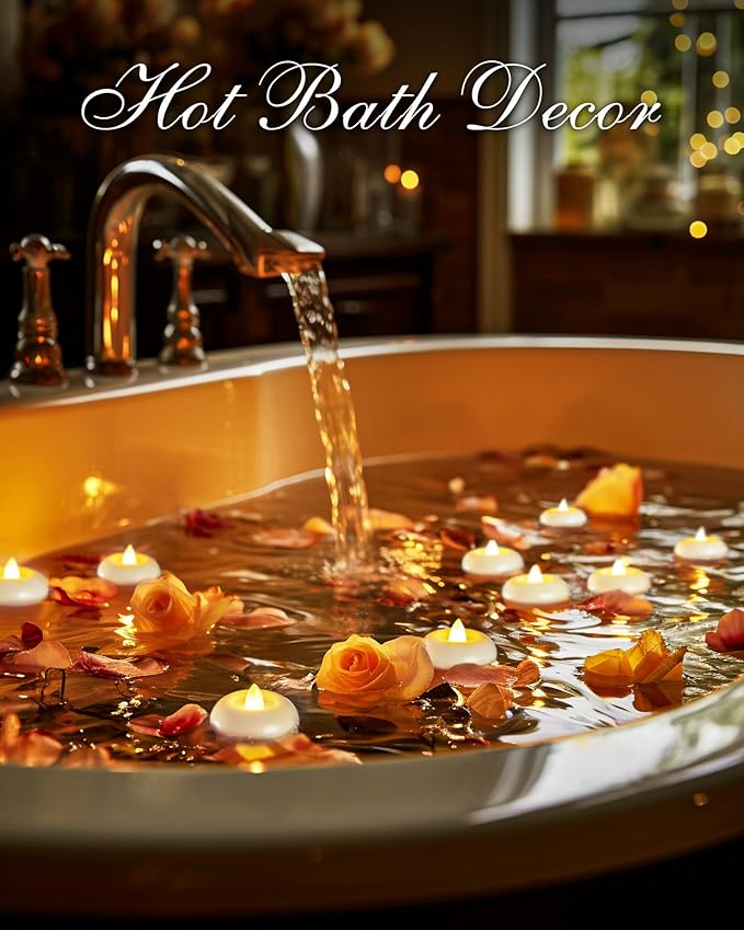 Homemory 2” Flameless Led Floating Candles, 200 Hour Plastic Battery Operated Flickering Waterproof Tealights for Cylinder Vases, Centerpieces at Wedding, Party, Pool, Holiday (12 Pack, White Base)