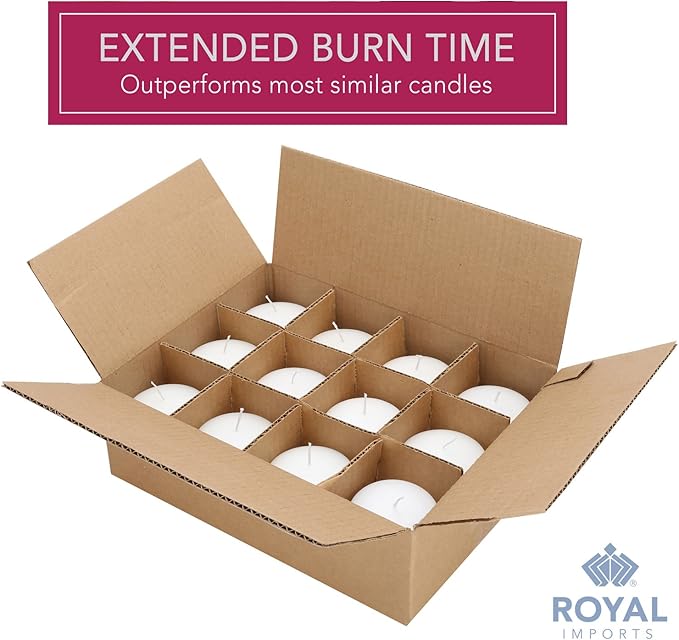 Royal Imports White Floating Candles 3" - Made in USA Pack of 72 Unscented Dripless Wax Discs - 10 Hour Burn Time - for Centerpieces, Weddings, Events, Home Décor