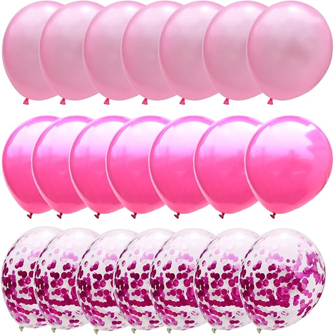 Confetti Balloons Hot Pink - Metallic Dark Pink Balloons for Girls Birthday Fushia Bridal Baby Shower Party Decorations 12inch 50Packs