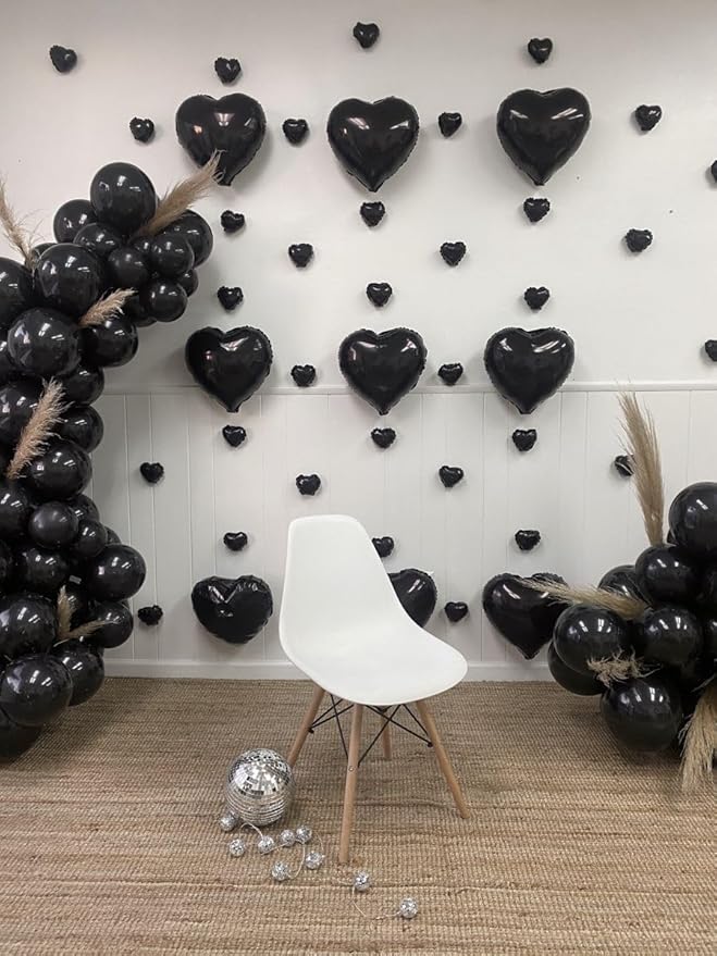Biapian Foil Heart Balloons Black, 10PCS Black Heart Shape Balloons, Valentines Balloons 18inch Black Foil Balloon for Helium Valentine Decorations for Valentines Day, Wedding, Anniversary Decoration
