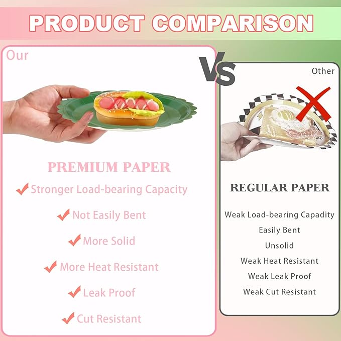 260 Pcs Green And Pink Party Supplies - For 52 Guests Paper Plates And Napkins/Cups - Disposable Small Scalloped Dinner Party Set Cutlery - For Bbq Baby Shower Bridal Shower Wedding