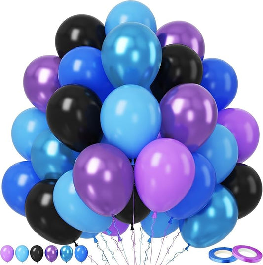 Paready Purple Blue Balloons Set, 50pcs 12 Inch Metallic Blue Purple Latex Balloons Helium For Boys Birthday Space Theme Party Decorations