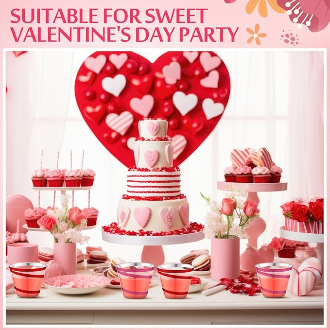 Gejoy 9 oz Rimmed Swirl Plastic Cups Disposable Wine Drinking Cups Clear Elegant Halloween Tumblers for Christmas Party Supplies(Red, Pink,100 Pcs)