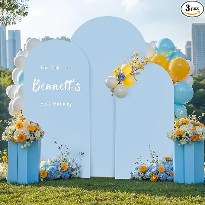 (7.2FT, 6.6FT, 6FT) Wedding Arch Cover Set of 3 Baby Blue Spandex Fitted Arch Cover for Round Top Chiara Backdrop Stand Covers for Birthday Party Banquet Photo Background Decoration