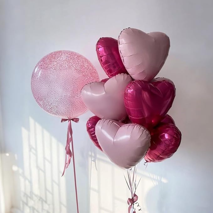 Light Pink Heart Balloons,12Pcs 18 Inch Pastel Baby Pink Helium Foil Love Heart Shaped Balloons for Bridal Wedding Engagement Party Anniversary Birthday Baby Shower Valentines Day Decorations