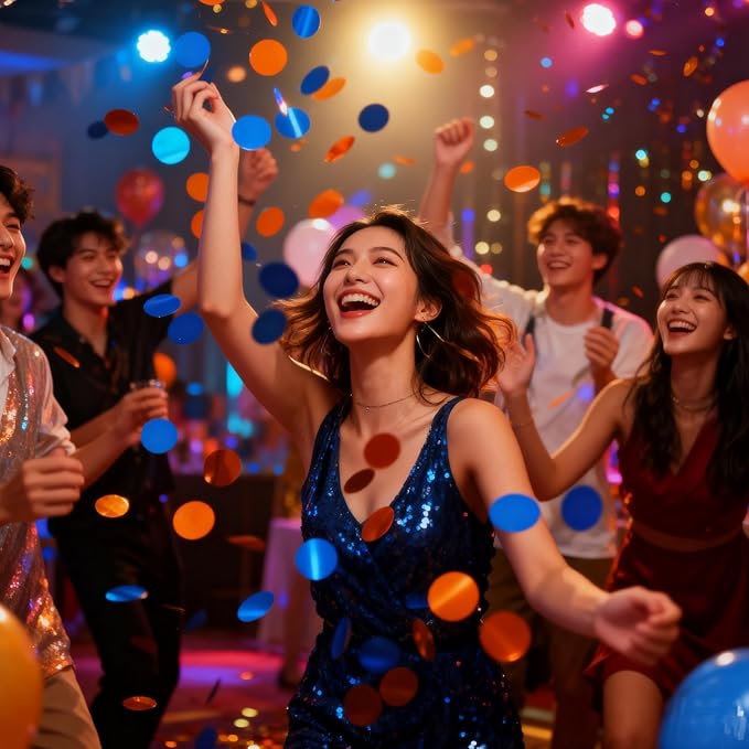 Orange and Blue Circular Foil Confetti Decorations: Party Table Metallic Confetti for Balloon Filling, Wedding, Graduation Party Decorations, 100g per Pack