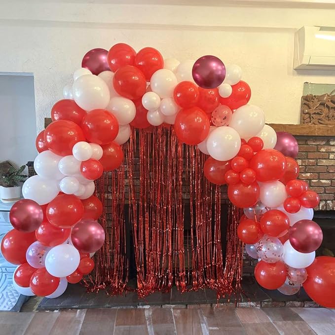 Red Balloons Set 12 Inch Red and White Balloons 35 Pcs Metallic Red Confetti Balloon for Girls Women Valentines Engagement Wedding Confession Bachelorette Bridal Shower Birthday Party Decorations