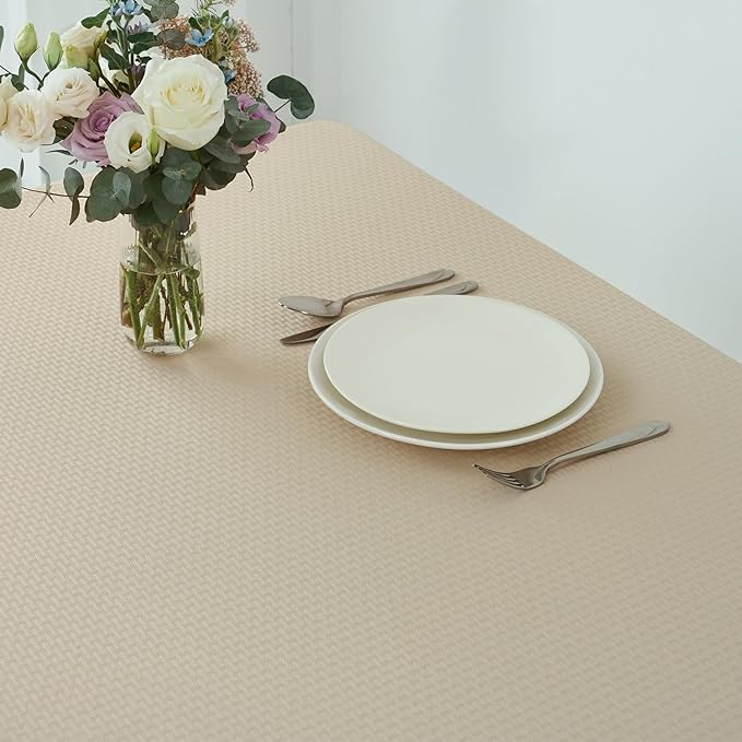 maxmill Tablecloth Weaved Texture Stain Resistant Waterproof, Wrinkle Resistant Washable Table Cloth, Fabric Table Cover for Dining Room, Indoor Outdoor Use, Rectangle 70 x 120 Inch, Natural