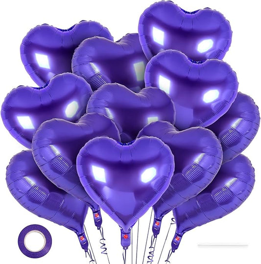 12 Pcs Heart Balloons,18 inch Purple Heart Foil Balloons Love Balloon Valentine Balloon for Birthday Party Wedding Engagement Party Baby Shower Valentine Day Decorations (purple)