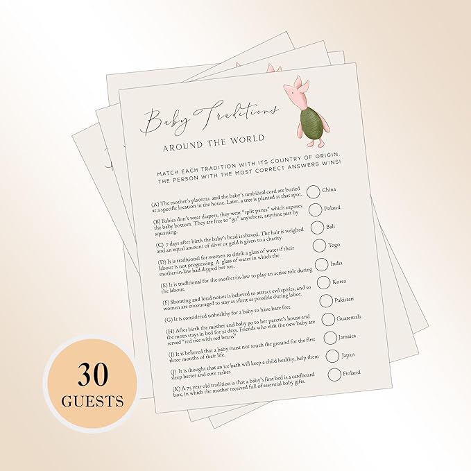 Winnie Baby Shower Games, Baby Traditions Around The World, Baby Shower Game Cards, Set of 30, Winnie The Pooh Party Favors, Baby Shower Party Games Supplies & Activities, Baby Shower Decorations