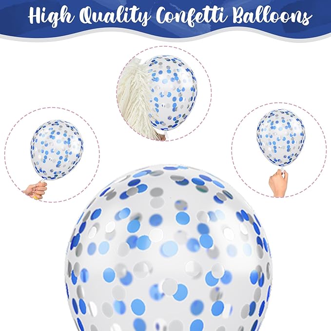 Navy Blue and Silver Balloons, Pearl Navy Blue Metallic Silver Latex Balloons Set Decor with 12 Inch Silver Blue Confetti Balloon for Boys Men Birthday Baby Shower Wedding Graduation Party Decorations