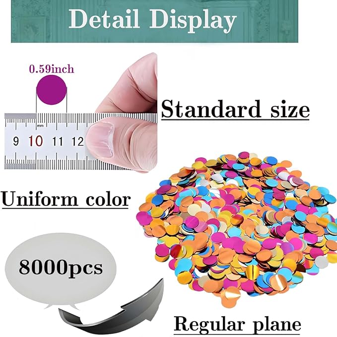 Rainbow Metallic Foil Confetti 8000 Pcs Multicolor Shiny Round Table Confetti for Fill Balloon Wedding Graduation Party Decorations,60g of pack