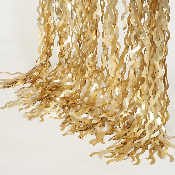 4 Pack Wavy Champagne Gold Metallic Tinsel Foil Fringe Curtains Backdrop - 3.3X6.6ft Foil Fringe Backdrop for Parties | Door Streamers for Birthday | Photo Booth Backdrops Party Decor