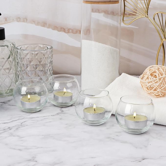 12pcs Clear Glass Tealight Candle Holder, Round Votive Candle Holders, Small Bowl Candle Holder Bulk for Wedding Table Centerpieces Home Decor