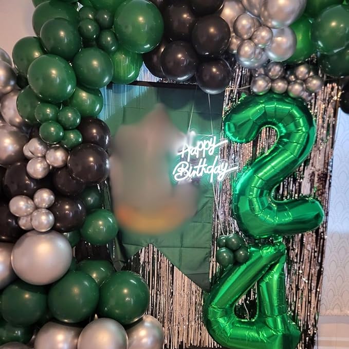 Green Black Balloons Dark Green Black Silver Confetti Balloons 35 Pcs 12 Inch Football Video Gamer Helium Latex Balloon for Boys Men Soccer Army Graduation Baby Shower Birthday Party Decorations