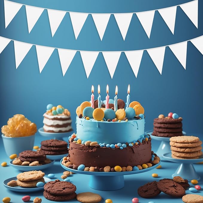 65FT White Glitter Triangle Pennant Banner Flag Metallic Bunting Fabric Garland for Christmas Graduation Wedding Engagement Anniversary Bachelorette Birthday Bridal Shower Valentine's Party Supplies