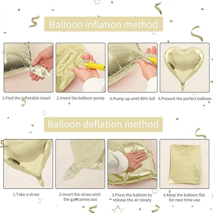 Pastel Gold Heart Balloons - 18 Inch Foil, 10 Pcs Love Balloons for Valentines Day, Birthday, Wedding, Bridal, Baby Shower Decorations