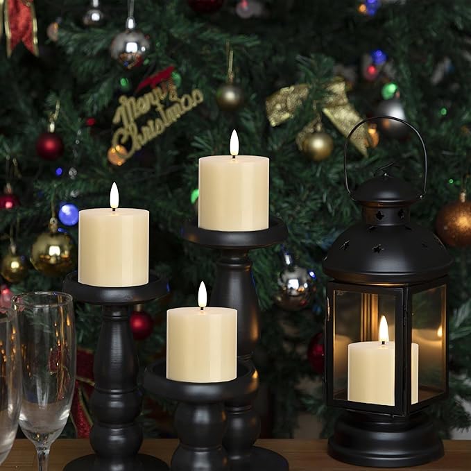 Ivory Flameless Candles Set of 3, 3x3 Real Wax Battery Operated Candles with Remote and Timer, LED Pillar Candles Elegant Flickering Light for Wedding Table Centerpiece, Valentine Home or Gift