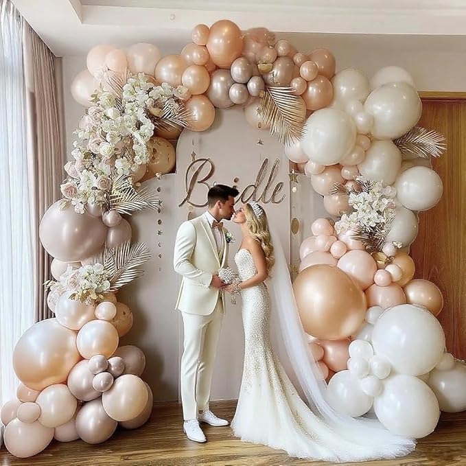 Blush Pink Balloon Garland, Double Stuffed Light Pink White Champagne Pearl Balloons Dusty Rose Nude Beige Neutral Balloon Arch Kit for Baby Shower Birthday Bridal Shower Wedding Party Decorations