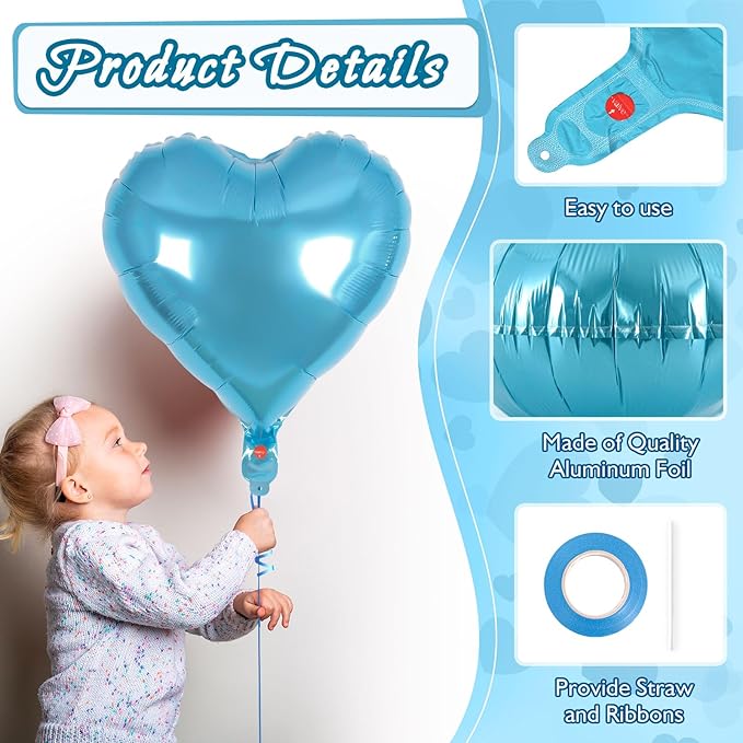 12 Pcs Heart Balloons,18 inch Heart Shape Foil Balloons Love Balloon Valentine Balloon for Birthday Party Wedding Engagement Party Baby Shower Valentine Day Decorations (liblue)