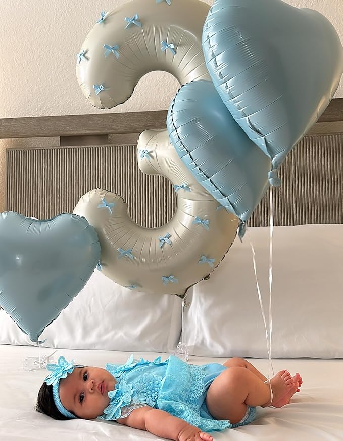 Baby Blue Heart Balloons,10Pcs Cream White Blue Foil Heart Shaped Balloons,18Inch Sand White Pastel Blue Helium Balloon for Valentines,Engagement,Birthday,Baby Shower,Wedding Party Decorations