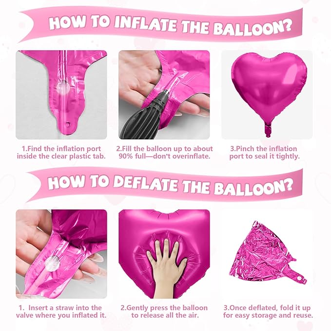 Pastel Pink Heart Balloons, 10 Pcs Hot Pink Heart Shaped Balloon, 18 Inch Light Pink Rose Red Foil Balloons Helium for Girls Women Princess Brithday Bridal Baby Shower Valentines Party Decorations
