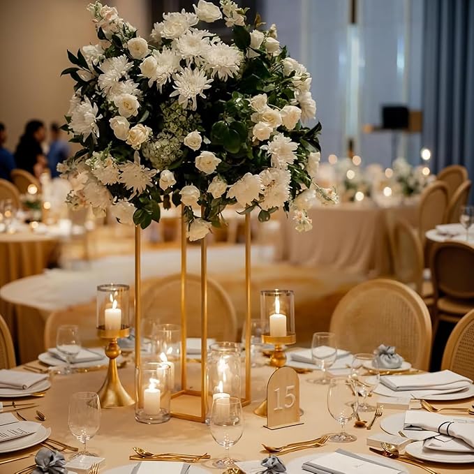 5pcs Gold Flower Stand Centerpieces,23.6inch Wedding Centerpieces Vase for Tables with Acrylic Plates,Rectangular Flower Display Rack for Table Decorations Event Home Party