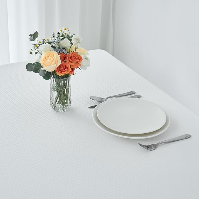 maxmill Square Tablecloth Weaved Texture Stain Resistant Waterproof Wrinkle Resistant Washable Soft Table Cloth, Decorative Fabric Table Cover for Dining Room Dinner and Parties, 52 x 52 Inch, White
