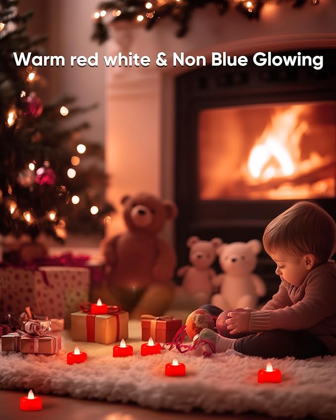 Raycare Red Battery Operated Tea Lights, 24 Pack Long Lasting Fake Candles, Flameless LED Tea Light, Colored Tealights Candles for Votive, Wedding, Table Centerpiece, Aniversary, Halloween, Christmas