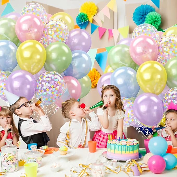 Pastel Pearl Balloons, 12 Inch Light Blue Purple Green Pink Yellow Latex Party Balloon for Birthday Graduation Anniversary Baby Shower Wedding Decorations