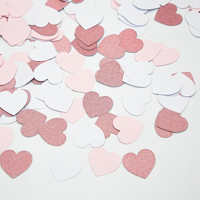 Rose-Gold Pink White Party Decorations – 300Pcs Paper Heart Confetti Birthday Decorations Valentines Day Decorations Baby Girl Shower Women Bridal Wedding Engagement Bachelorette HongTongTong