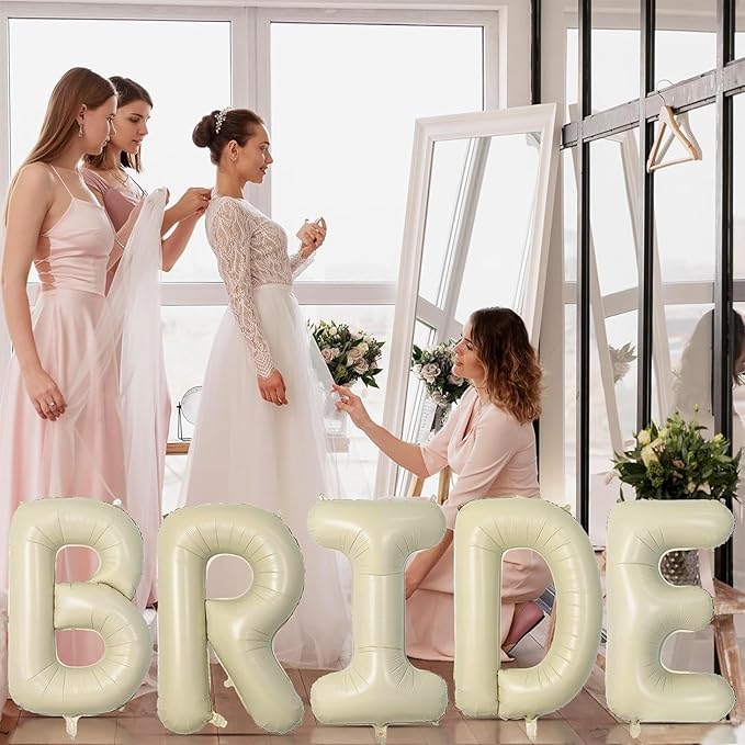 40 Inch Beige BRIDE Balloon for Bachelorette Party Decorations, Large Cream White Foil BRIDE Letter Balloons Sign for Bridal Shower Wedding Engagement Bride To Be Party Favors Decor