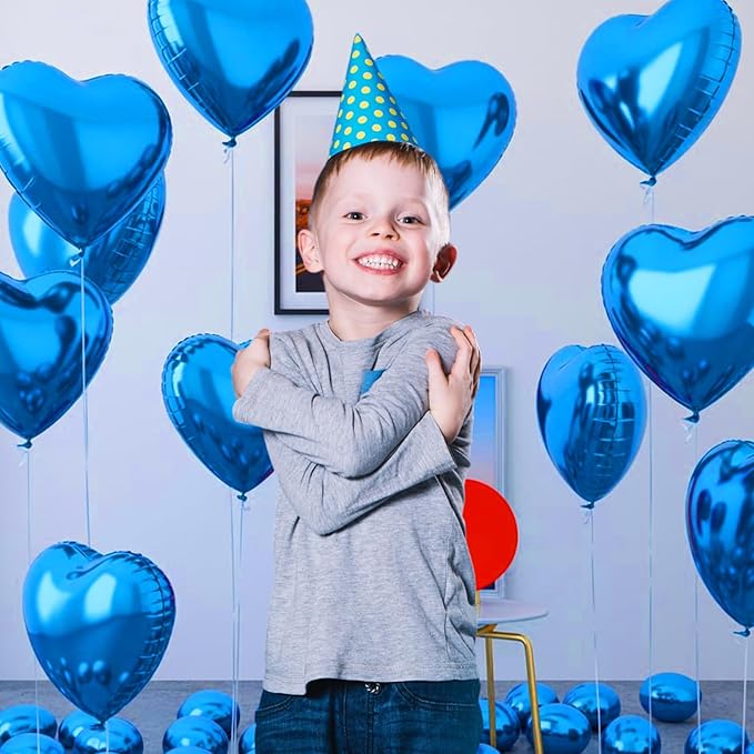 Blue Heart Balloons, Heart Shaped Balloons, 20 Pcs 5/10/18 inch Blue Foil Love Balloon for Baby Shower Graduation Birthday Decorations Wedding Engagement Bridal Showers Anniversary Celebrations