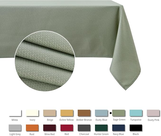 maxmill Textured Tablecloth Stain Resistant Waterproof and Wrinkle Resistant Washable Soft Table Cloth, Fabric Table Cover for Dining Room and Outdoor Use, Rectangle 60 x 120 Inch, Sage Green