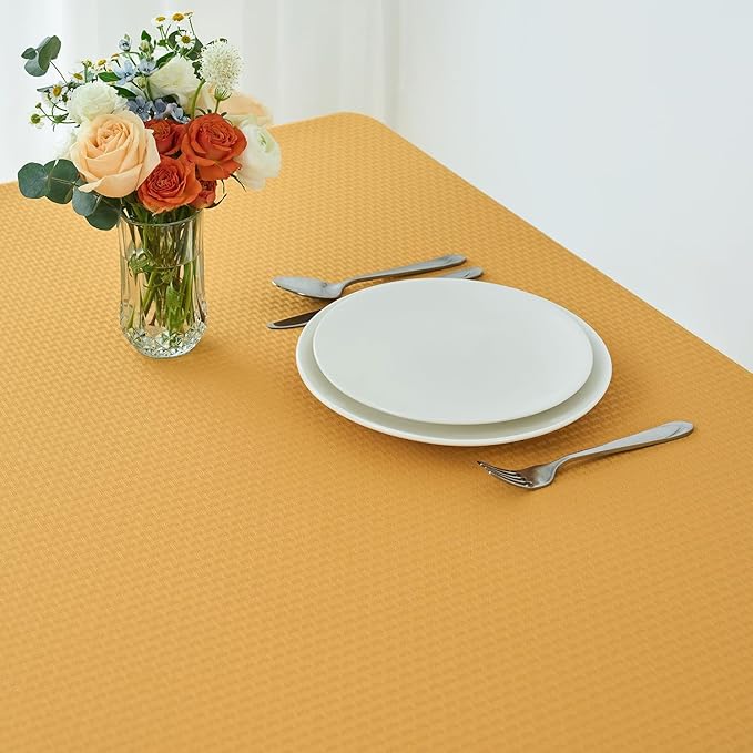 maxmill Rectangle Tablecloth Weaved Pattern Waterproof Spillproof Wrinkle Free Table Cloth, Kitchen Dining Tabletop Decoration, Fabric Table Cover for Holiday Parties, 52 x 70 Inch, Ochre Yellow