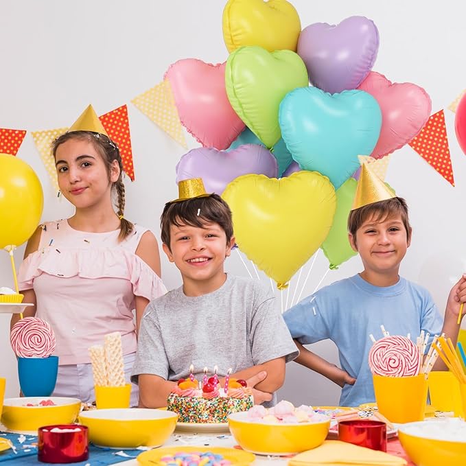 Pastel Colorful Heart Balloons,10Pcs Rainbow Foil Heart Shaped Balloons,18Inch Pink Blue Yellow Green Purple Helium Balloon for Valentines Engagement Birthday Baby Shower Wedding Party Decorations