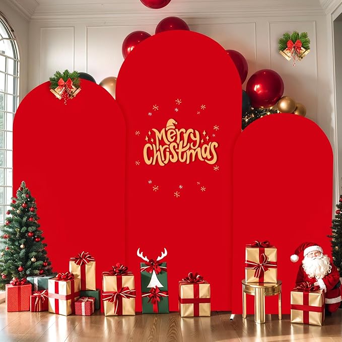 (7.2FT, 6.6FT, 6FT) Wedding Arch Cover Set of 3 Red Spandex Fitted for Round Top Chiara Backdrop Stand - Birthday Party Banquet Photo Background Decoration