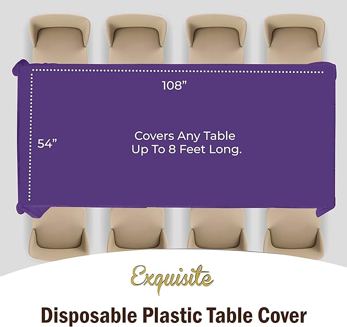 Party Solids 6-Pack Premium Plastic Tablecloth 54in. x 108in. Rectangle Plastic Table Cover - Purple