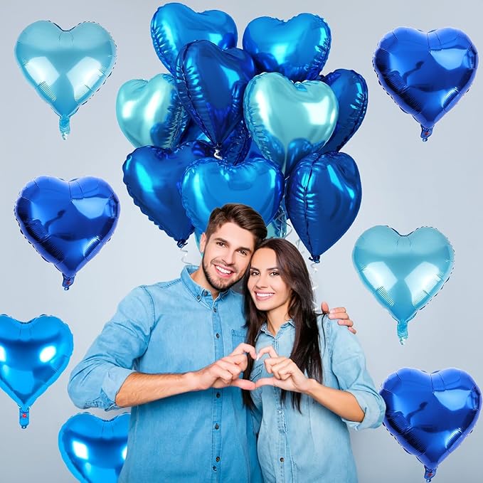 TAOYE Blue Heart Foil Balloons,18 Inch Royal Blue Heart Shape Mylar Balloons Dark Blue Light Blue Heart Foil Balloons for Celebration Anniversary Birthday Baby Shower Graduation Party Decoration