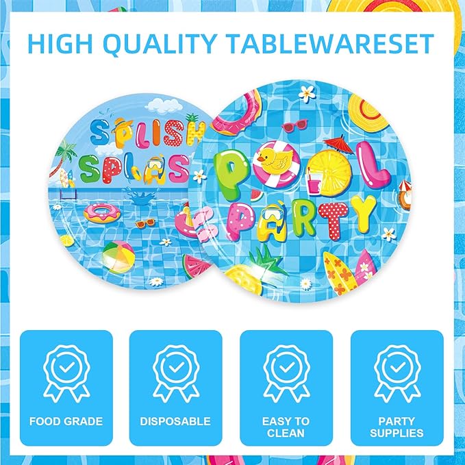 141Pcs Pool Party Decorations for 20 Guests - Summer Beach Birthday Party Plates and Napkins Forks Knives Straws for Baby Shower Swimming Pool Summer Birthday Decorations