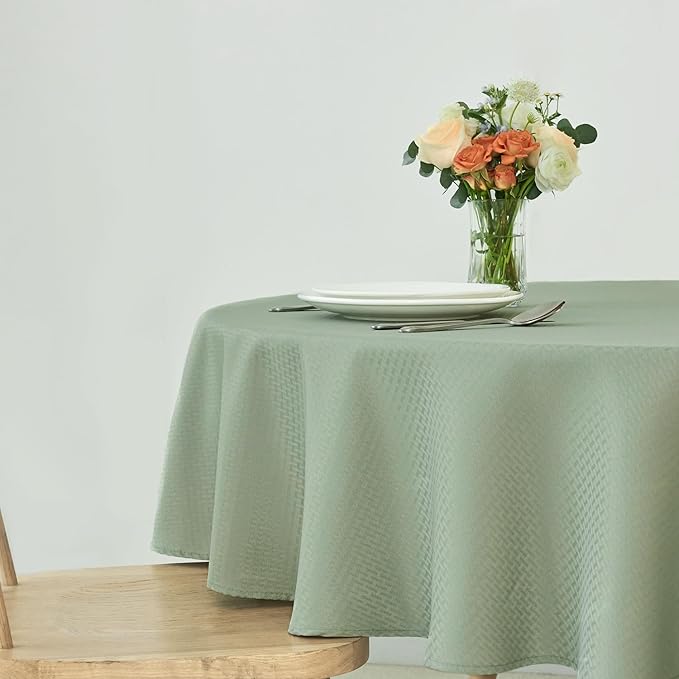 maxmill Round Weaved Texture Design Tablecloth Spill-Proof Wrinkle Free Soft Washable Table Cloth for Circular Table Cover, for Dining Room Banquet Parties Holiday Dinner, 70 Inch Sage Green