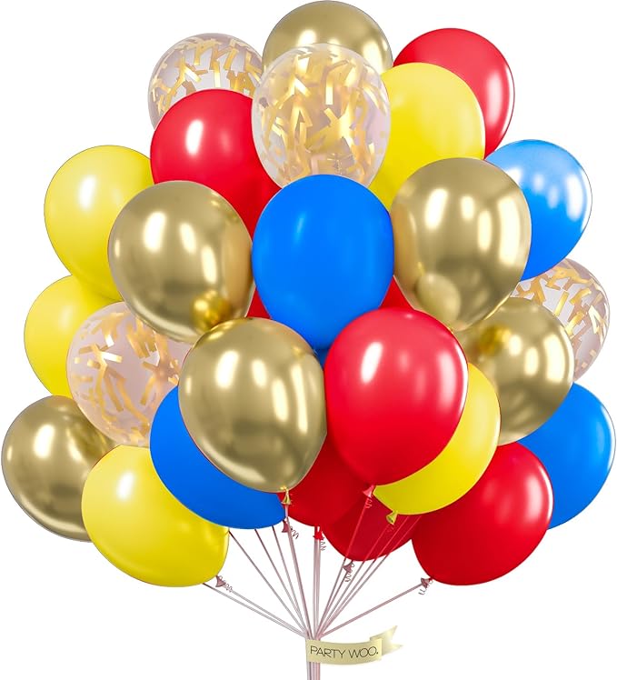 PartyWoo Red Yellow Blue Balloons 100 pcs 12 Inch Pack of Red Yellow and Blue Latex Balloons for Baby Shower Graduaion Gender Reveal Retirement Birthday Engagement Bachelorette Party Decorations