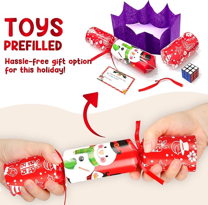 8 Pack Non-Snap Christmas Table Party Favors with Party Hats Joke Little Gifts for Kids Adults, Christmas Snowman Design, Xmas Seasonal Holiday Dinner Traditions Supplies