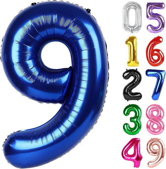 Night Blue Number 9 Balloon 40 Inch, 9th Birthday Party Decorations for Children, Giant 9 Foil Balloon for Party Supplies