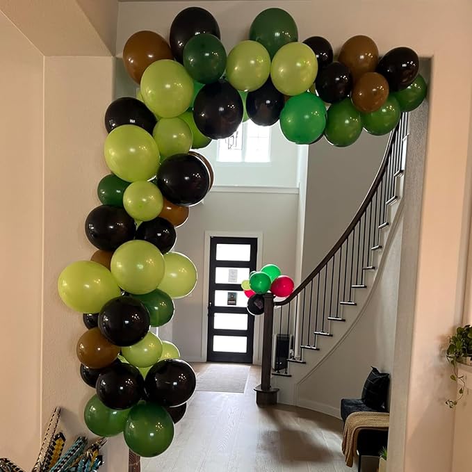 Green Brown Balloons, 60 Pcs 12 Inch Dark Green Black Confetti Balloons for Boys Men Kids Video Game Theme Jungle Safari Baby Shower Woodland Hunting Graduation Camo Birthday Army Party Decorations